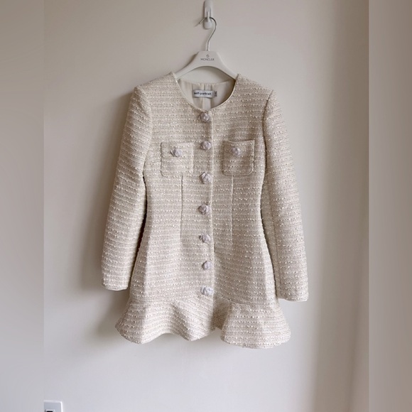 Self Portrait GOLD BOUCLE LONG SLEEVE MINI DRESS - Picture 2 of 3